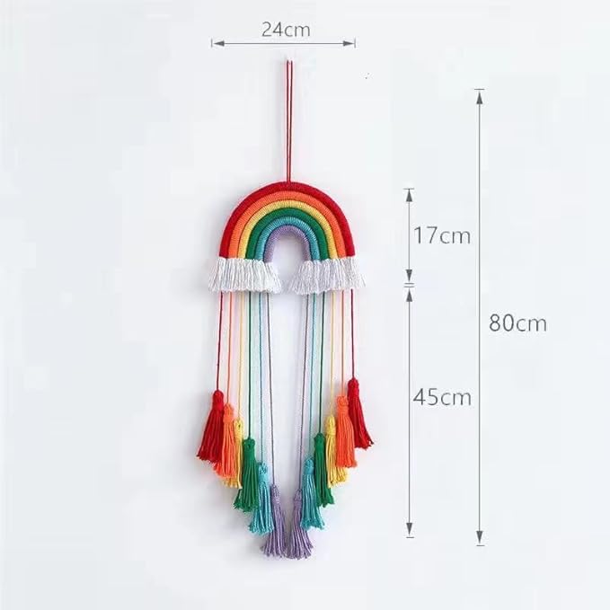 Rainbow Macrame Wall Hanging - Hand-Woven Cotton Tassel Tapestry Decor for Baby Room, Nursery, and Home Decor (Red Rainbow)