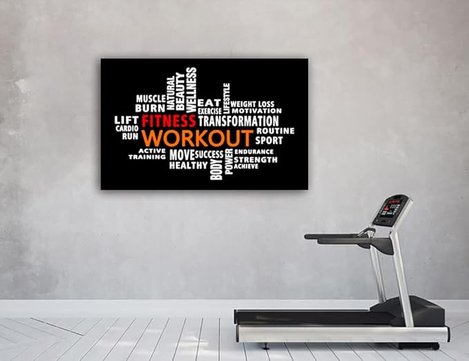 Workout Word Cloud Canvas Wall art, Exercise Workout Gym Wall art, Crossfit Fitness Inspirational Quotes Poster, Sports Motivational Print Wall Art, Home Gym Training Club Decor Framed Ready to Hang