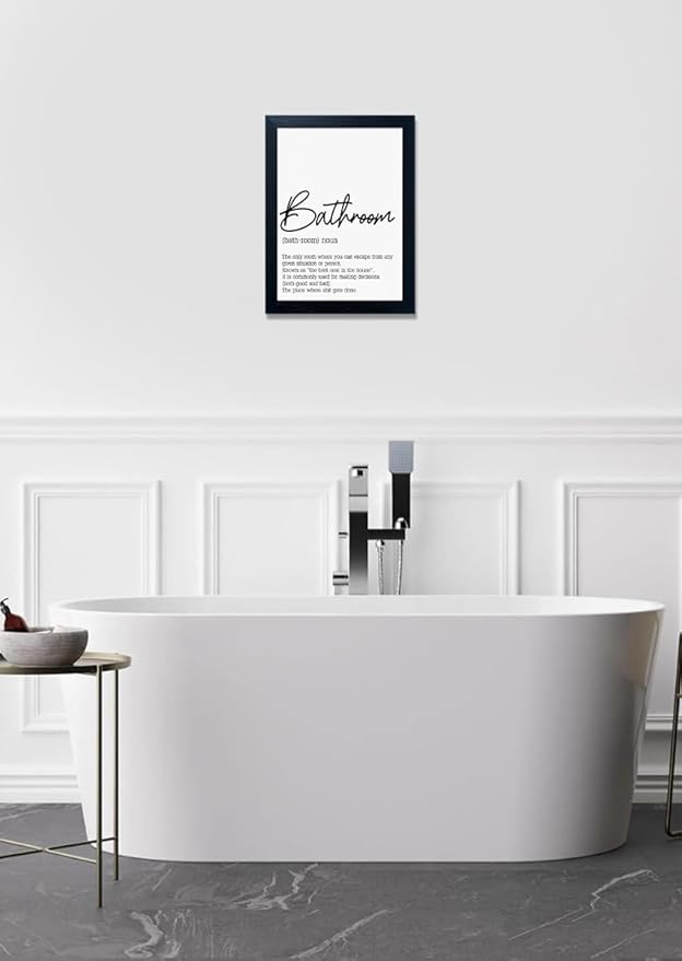Black and White Bathroom Wall Art, Bathroom Quotes Wall Decor, Small Modern Rules Wall Art, Black Framed Canvas Artworks for Wall