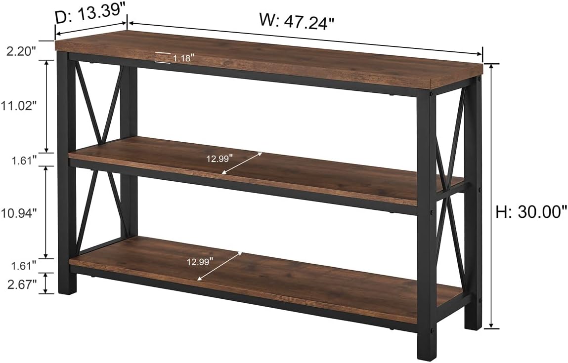 BON AUGURE Rustic Entryway Table, Farmhouse Hallway Table, Console Tables for Entryway, 3 Tier Sofa Tables for Living Room, Industrial Entry Table (47 Inch, Rustic Oak)