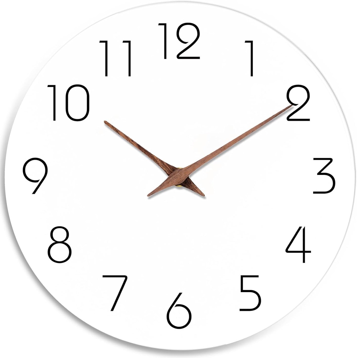 Mosewa Wall Clock 10 Inch Silent Non Ticking Wood Battery Operated Wooden White Modern Office Simple Minimalist Decorative for Kitchen Home Bathroom Living Room