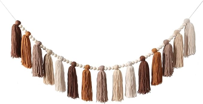 DrCor Boho Terracotta Rainbow Tassel Garland – Western Handmade Yarn Banner for Classroom, Nursery, Kids Room, Cozy Home Wall Decor