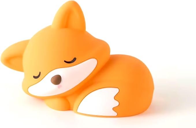 Sleeping Fox Night Light, Rechargeable Silicone Fox Lamp with Timer & Dimmable Warm Light, Cute Animal Nightlight for Bedroom, Nursery Decor & Gift