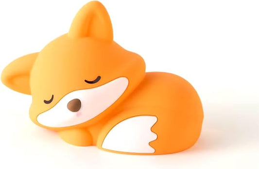 Sleeping Fox Night Light, Rechargeable Silicone Fox Lamp with Timer & Dimmable Warm Light, Cute Animal Nightlight for Bedroom, Nursery Decor & Gift