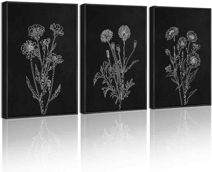 Drsoum Vintage Boho Botanical Flower Wall Art Framed Retro Floral Wall Prints Wildflower Neutral Rustic Bohemain Artwork Kitchen Bedroom Ready to Hang 12x16in Black Framed