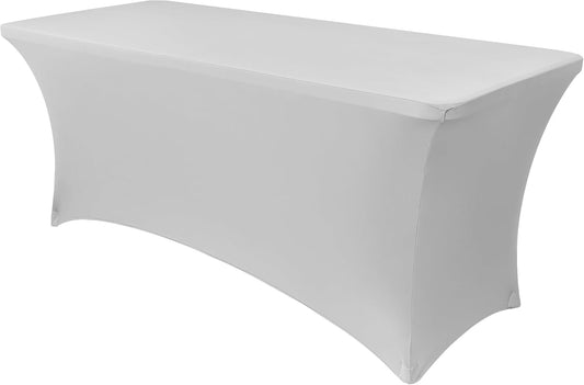Obstal Spandex Table Cover 8ft Fitted Tablecloth Rectangular - Stretch Folding Table Cloth Rectangle for Birthday Party Wedding Banquet, Silver, 96L x 30W Inch