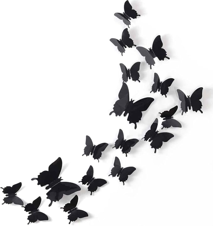 24pcs 3D Butterfly Removable Mural Stickers Wall Stickers Decal for Halloween Home and Room Decoration (Black)
