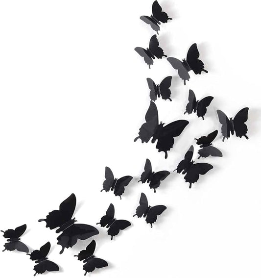 24pcs 3D Butterfly Removable Mural Stickers Wall Stickers Decal for Halloween Home and Room Decoration (Black)