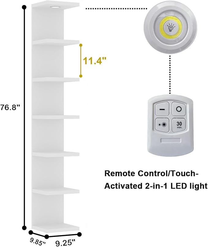 Versatile 7 Tier Wall Shelf Unit,White Lack Wall Shelf,Display Floating Shelf with LED Remote Control Light