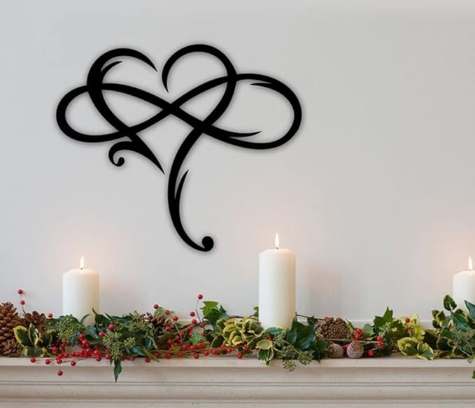 Infinity Heart Wall Decor, Unique Infinity Heart Metal Art Wall Decor Love Sign Steel Wall Plaques Bedroom Ornaments for Home Wedding Decor, Room Living Room Decoration (Black, 13.7x11.4inch)
