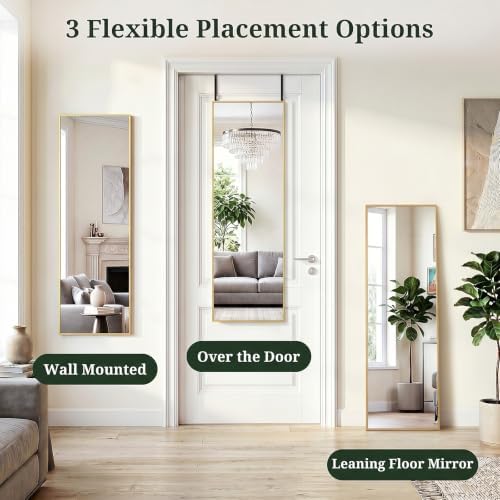 47"x14" Mirror Full Length, Wall Mounted/Over the Door, Gold
