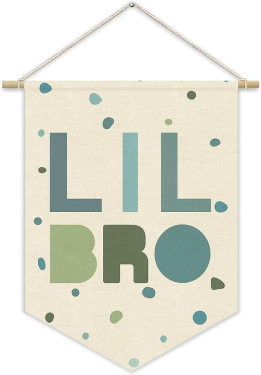 Boy Nursery Decor Canvas Banner, Brothers Playroom Wall Art Decorations, Boho Twin Room Sign, Lil Bro Big Bro, Sage Green Blue Kids Room Sibling Wall Hanging Pennant Flag Banner