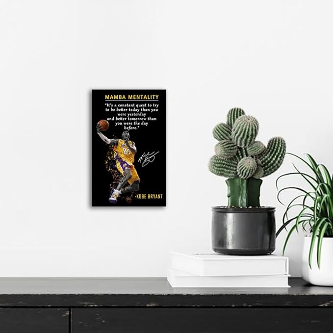 Kobe Bryant Poster Canvas Wall Art • Mamba Mentality Quote Canvas Wall Art • Basketball Player Sports Home Decor • Motivational Artwork For Home,Office,Gym Wall Decor Framed Ready to Hang