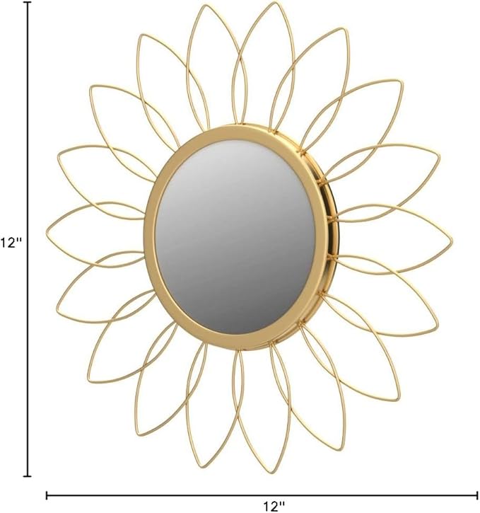 3 Pack Metal Mirrors for Wall Sunburst Wall Mirrors Home Décor Decorative Hanging Wall Art for Living Room Bedroom Entryway (Gold, Flowers)