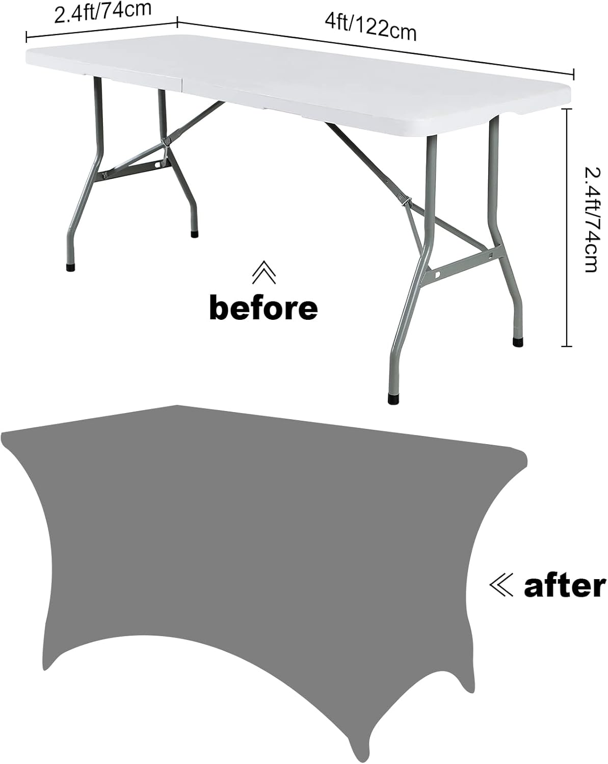 SuperO 2Pack Waterproof Spandex Table Cover for 4FT Table Universal Fitted Stretch Tablecloth for Party, Banquet, Wedding and Events-White