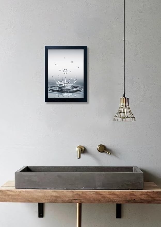 Bathroom Pictures Wall Decor, Guest Bathroom Decor Wall Painting, Heart Water Drop Splash Modern Canvas Pictures Print, Black Framed Artwork