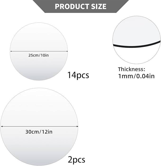 16PCS 10" Round Mirror Centerpieces for Tables Decorations Acrylic Circle Mirror 12inch Round Mirrors Candle Plate Trays for Wedding Table Decorations Christmas Home Wall Decor