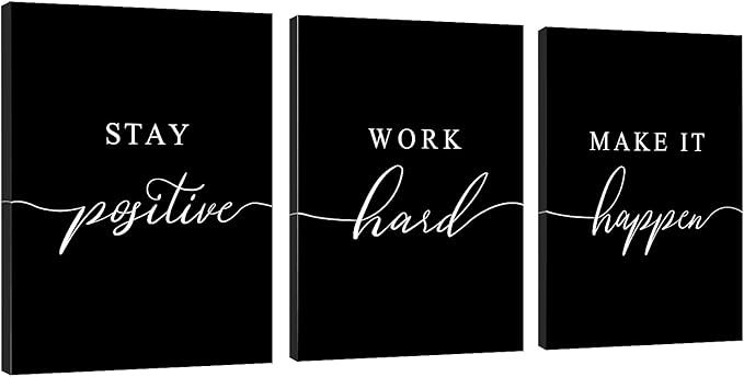 Framed Canvas Wall Art - Motivational Quote Set of 3 Prints, Stay Positive & Inspirational Office Wall Decor (E-3pcs, 12x16in x3pcs)