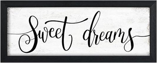 YPY Sweet Dreams Wall Decor Sign: Bedroom Wall Art Above Bed Farmhouse Sign Decorations for Master Guest Room Dormitory Black Frame Hanging