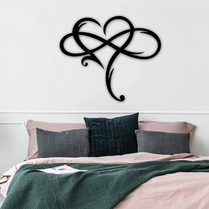 Infinity Heart Wall Decor, Unique Infinity Heart Metal Art Wall Decor Love Sign Steel Wall Plaques Bedroom Ornaments for Home Wedding Decor, Room Living Room Decoration (Black, 13.7x11.4inch)