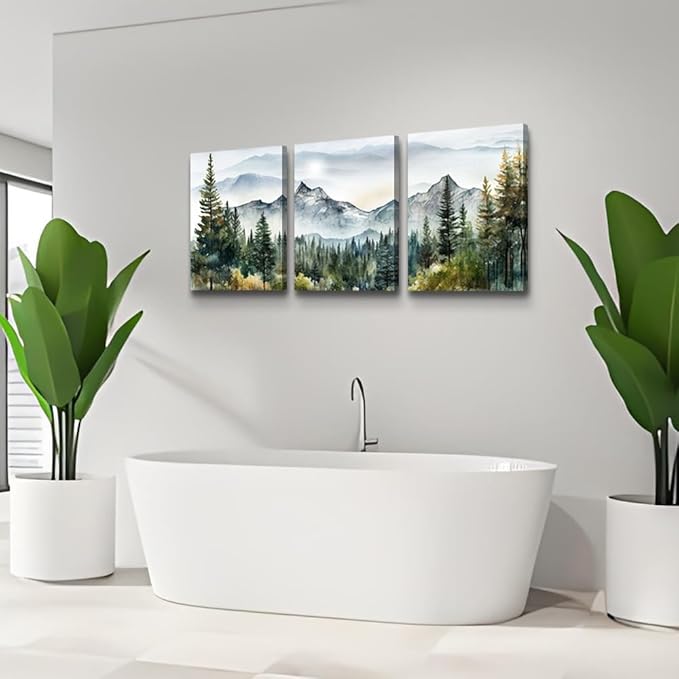 DZRWUBHS Wall Art for Living Room Wall Decor for Bedroom Office Decor Abstract Mountain Forest Landscapes Ink Painting 3 Piece Framed Canvas Art Prints Ready to Hang Wall Pictures Modern Home Decor