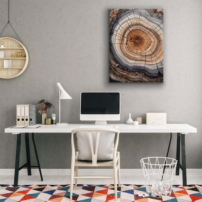 IBHJSART Framed Tree Ring Canvas Wall Art Abstract Colorful Wood Stump Decor Painting Prints Modern Minimalist Pictures Neutral Nature Rustic Farmhouse Living Room Bedroom Bathroom Office