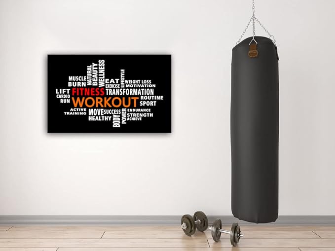 Workout Word Cloud Canvas Wall art, Exercise Workout Gym Wall art, Crossfit Fitness Inspirational Quotes Poster, Sports Motivational Print Wall Art, Home Gym Training Club Decor Framed Ready to Hang