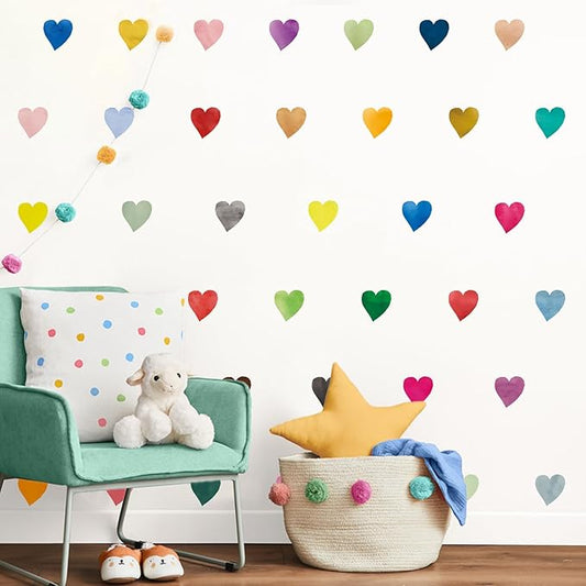 Colorful Heart Wall Stickers,Watercolor Heart Wall Decals for Kids Bedroom Wallpapper Nursery Living Room Classroom Wall Décor