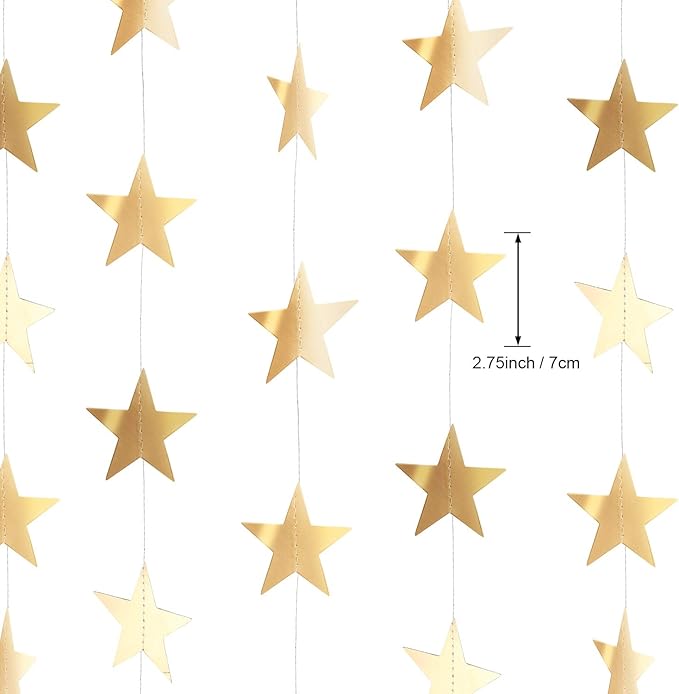 Patelai Glitter Star Garland Banner 2026 Graduation Decor 130 Feet Star Hanging Banner Twinkle Backdrop for Party Birthday Classroom Wedding Supplies(Champagne Gold)