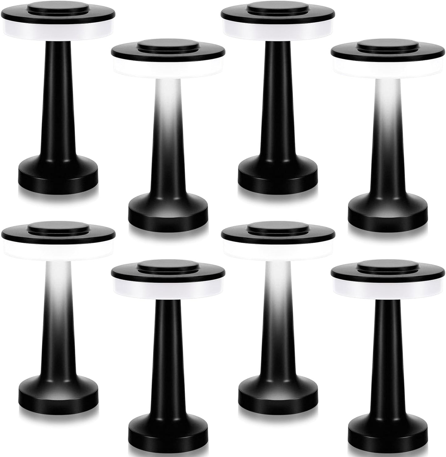 VIHOSE Set of 8 LED Portable Cordless Table Lamp with Touch Sensor 3 Color Stepless Dimming Rechargeable Battery up to 15 Hours Cordless Table Light Wireless Lamp for Nursery(Black)