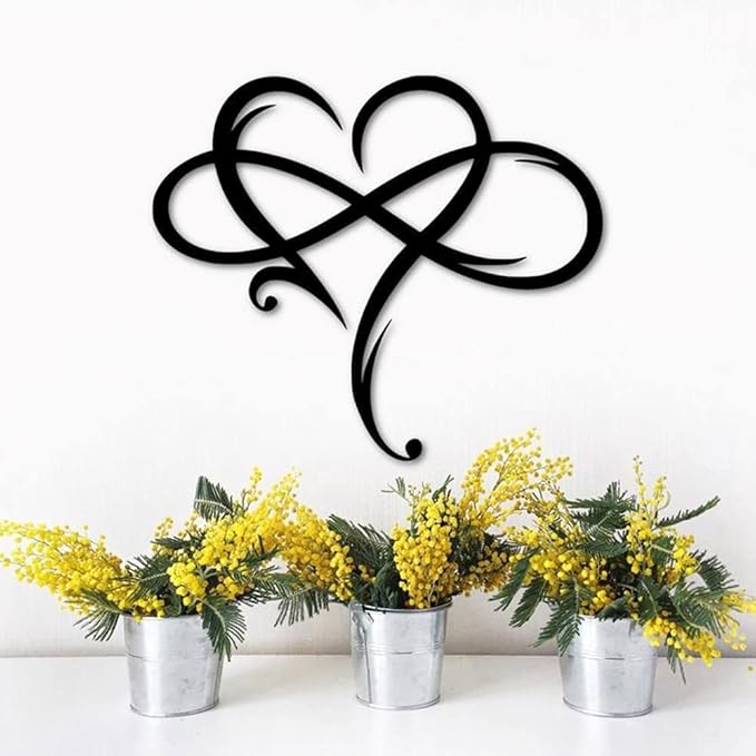 Infinity Heart Wall Decor, Unique Infinity Heart Metal Art Wall Decor Love Sign Steel Wall Plaques Bedroom Ornaments for Home Wedding Decor, Room Living Room Decoration (Black, 13.7x11.4inch)