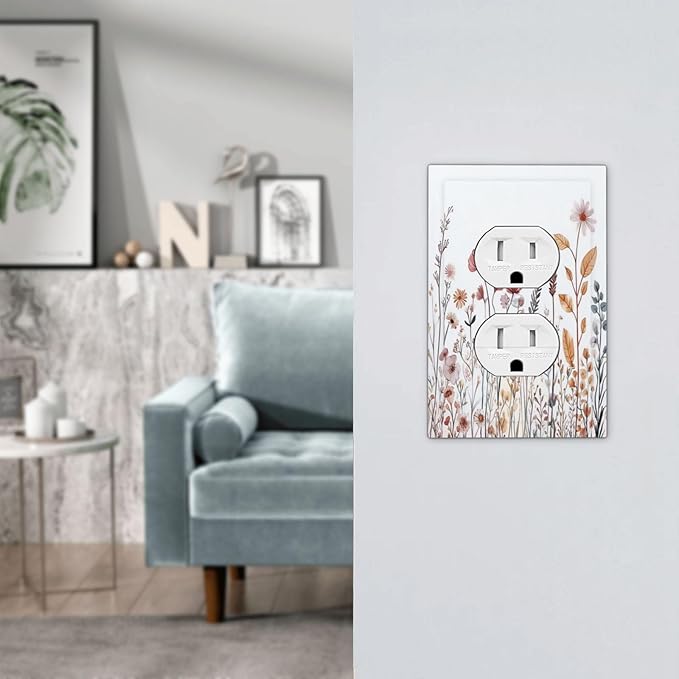 Outlet Covers Spring Floral Pink Wildflower Leaves Plants 1 Gang Duplex Light Switch Cover Decorative Switch Plates Electrical Receptacle Faceplate Wall Plate For Home Bed Room Decor