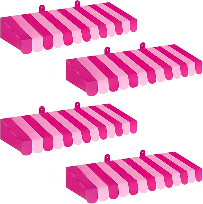 Boao 4 Pack Circus Awning Decoration 3D Stripe Cardboard Awning Carnival Wall Decor Circus Party Favors for Lemonade Stand Bakery Ice Cream Truck Bulletin Board Decor(Rose Pink and Pink)