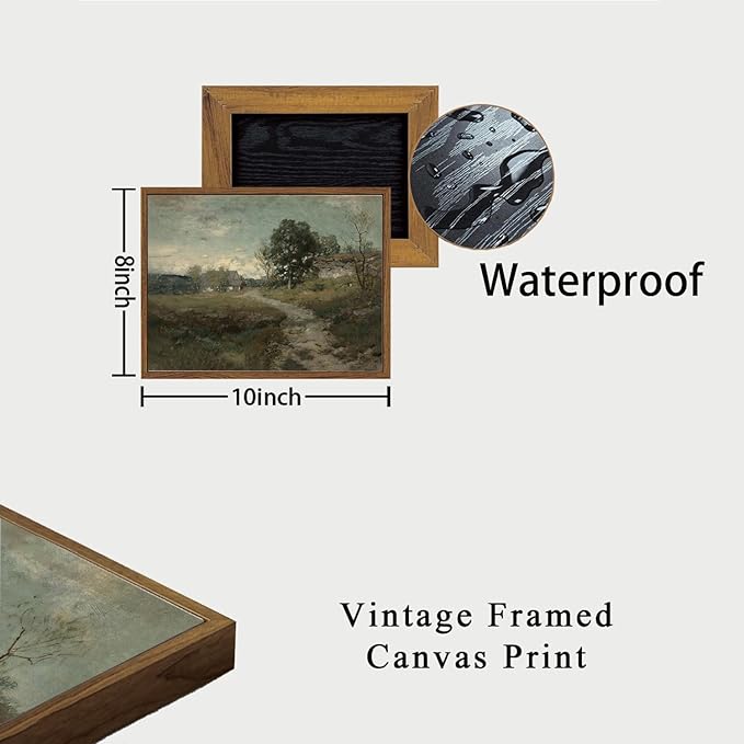 OIQArtOIQ Framed Vintage Landscape Wall Art French Country Cottage Natural Scenery Oil Painting Canvas Prints Farmhouse Decor Aesthetic Pictures for Kitchen Bedroom Living Room Bathroom