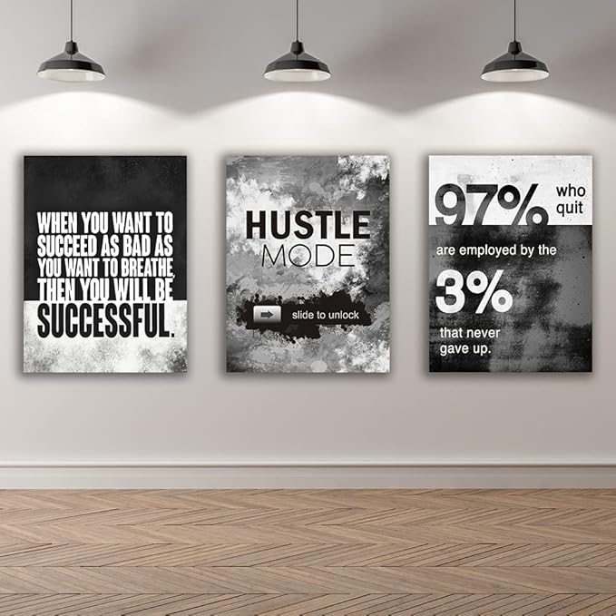 Motivational Painting Wall Art 3 Pieces Canvas Print Success Wall Art for Home Office Living Room Leader Canvas Quotes Inspirational Positive Poster Framed Motivation Artwork [72''Wx 36''H]