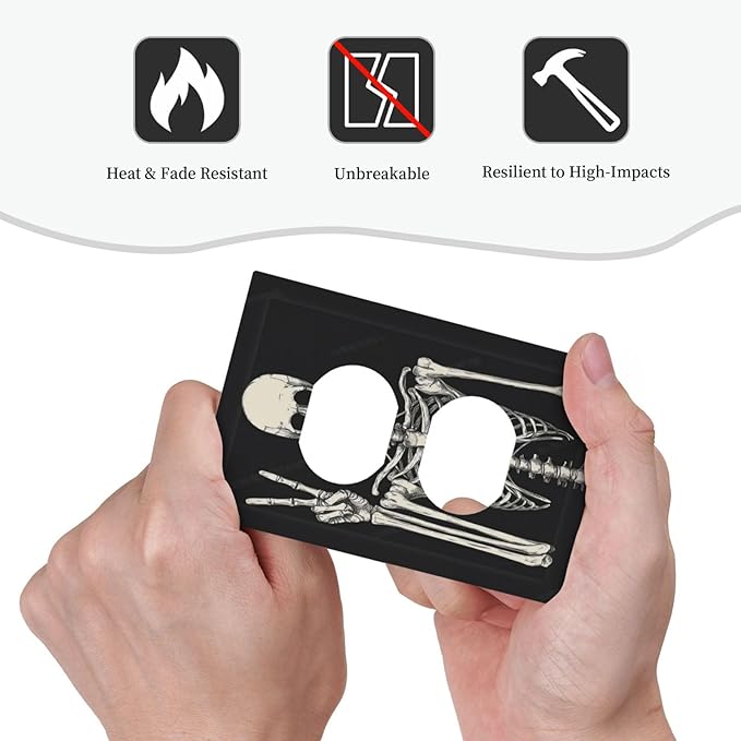 Outlet Covers Skeleton Skull Boho Hippie Dark Background 1 Gang Duplex Light Switch Cover Decorative Switch Plates Electrical Receptacle Faceplate Wall Plate For Cabin Office Decor