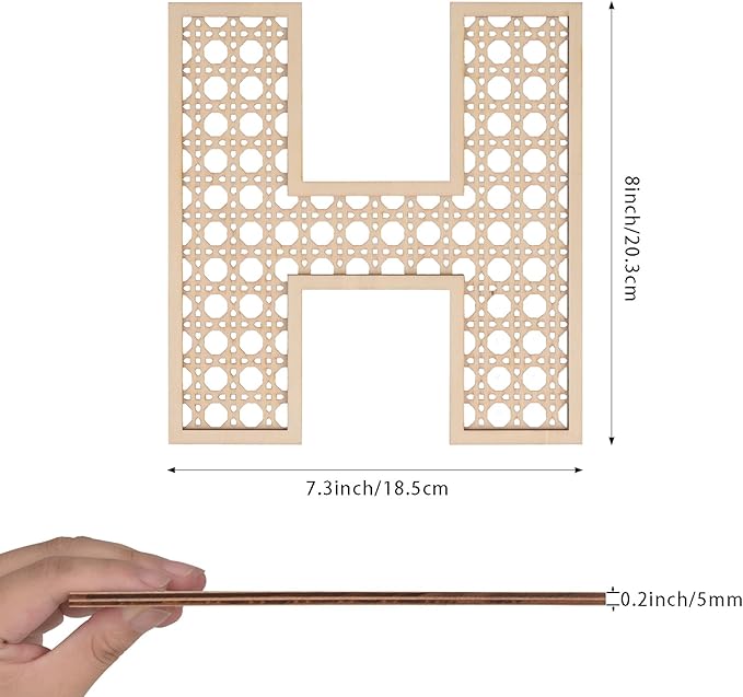 Wooden Rattan Letters 8 inch Wood Letters H for Wall Decor Crafts Boho Nursery Decor for Baby Shower Wedding Bedroom Name Signs Large Rustic Letter Home Decoration