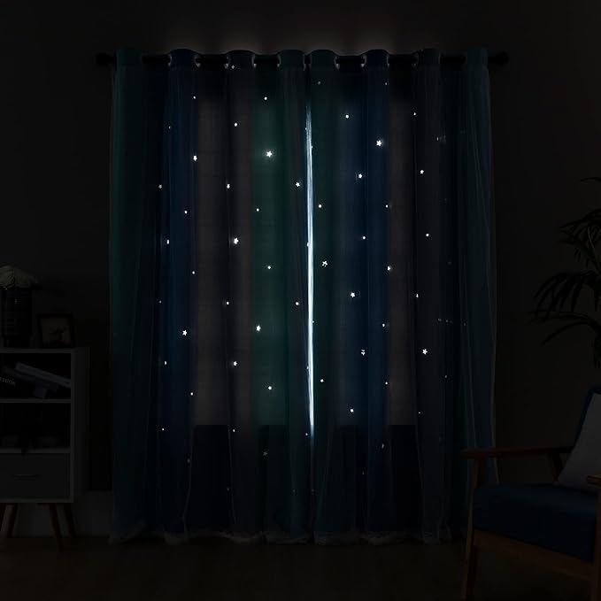 XiDi Curtains for Girls Bedroom Kids Room Unicorn Princess Theme Home Decor 84 inches Length Blue Green Grey, W34 X L84 2 Panels