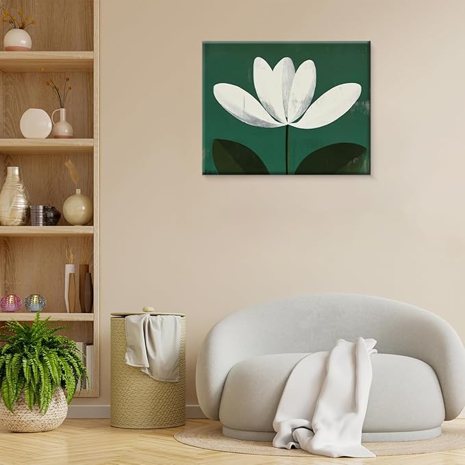 Modern White Flower Canvas Wall Art Print Minimalist Floral Picture Painting Artwork Aesthetic Wall Decor for Home Living Room Bedroom 8x10 Framed
