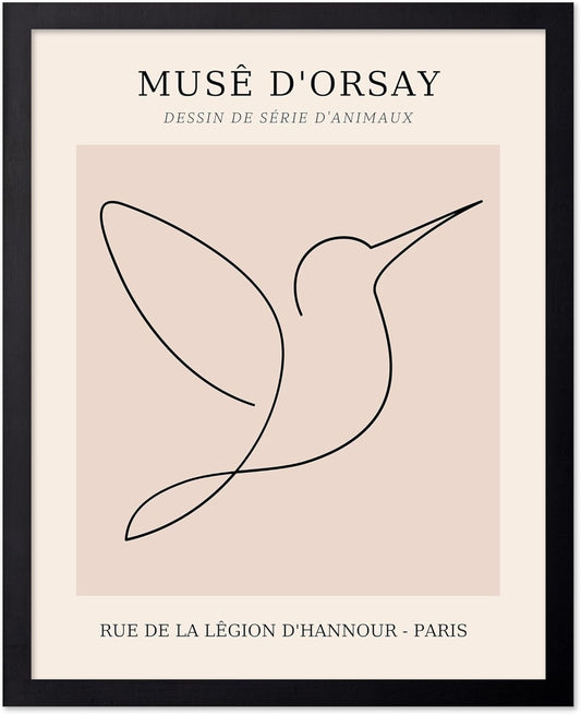 Poster Master Vintage Poster - Retro One Line Hummingbird Drawing Print - Bird Line Art - Minimal Gift for Him, Her, Animal Lover - Abstract Decor for Home, Office, 24x32 Unframed Wall Art