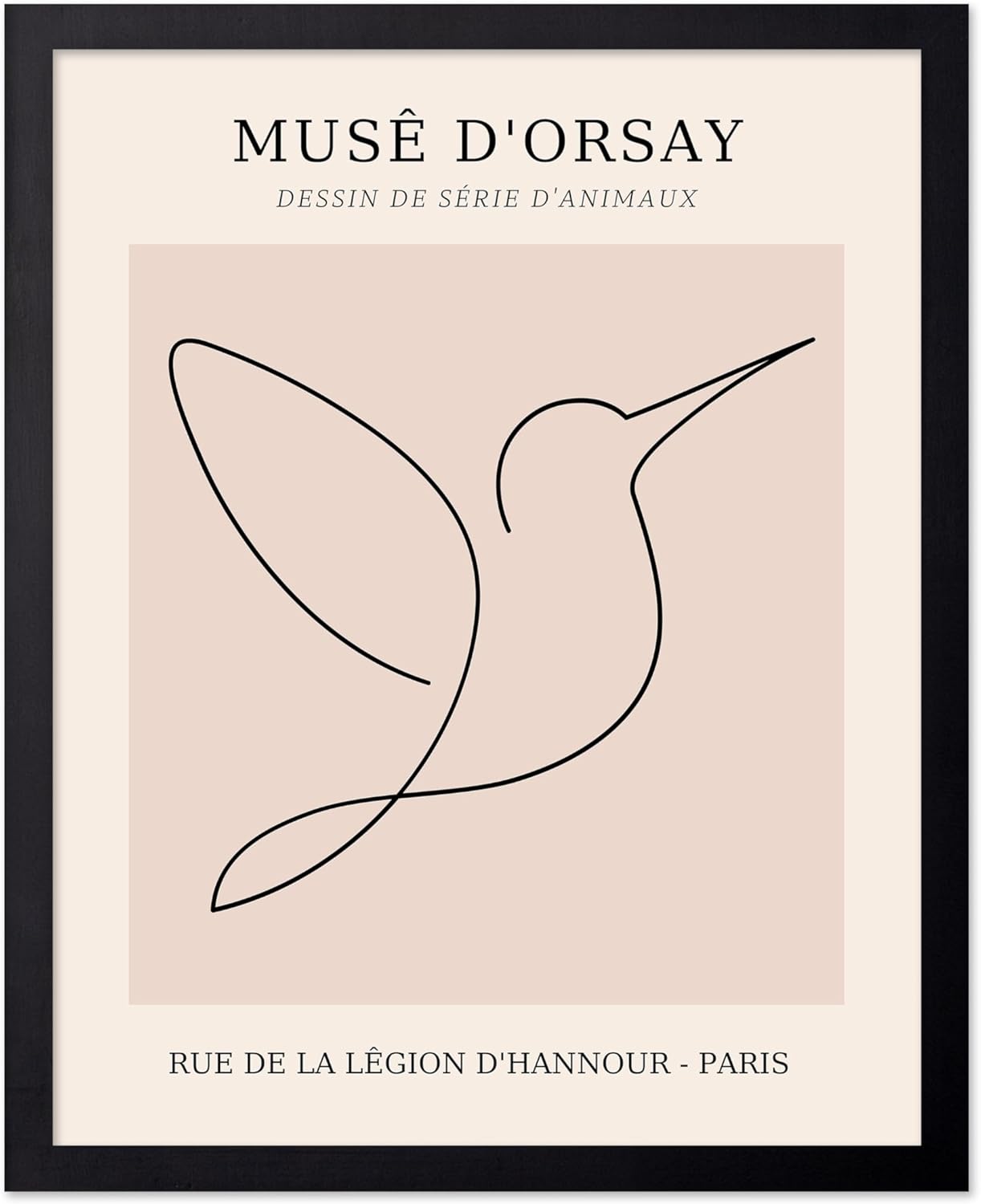 Poster Master Vintage Poster - Retro One Line Hummingbird Drawing Print - Bird Line Art - Minimal Gift for Him, Her, Animal Lover - Abstract Decor for Home, Office, 16x20 Black Framed