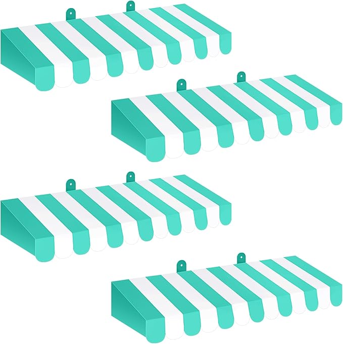 Boao 4 Pack Circus Awning Decoration 3D Stripe Cardboard Awning Carnival Wall Decor Circus Party Favors for Lemonade Stand Bakery Ice Cream Truck Bulletin Board Decor(White and Green)