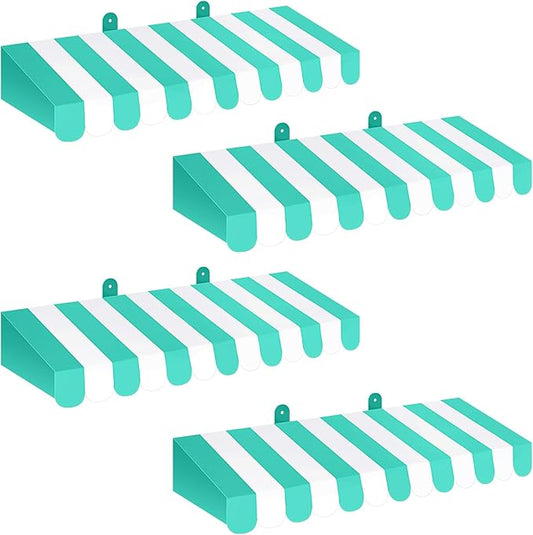 Boao 4 Pack Circus Awning Decoration 3D Stripe Cardboard Awning Carnival Wall Decor Circus Party Favors for Lemonade Stand Bakery Ice Cream Truck Bulletin Board Decor(White and Green)