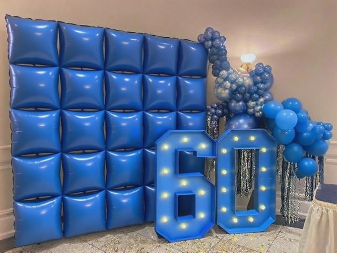 36pcs Blue Square Foil Balloons Wall Backdrop with 79pcs Balloon Garland Arch Kit, Double Sided Balloon for Birthday Baby Shower Bridal Shower Anniversary Prom Graduation Party Decorations