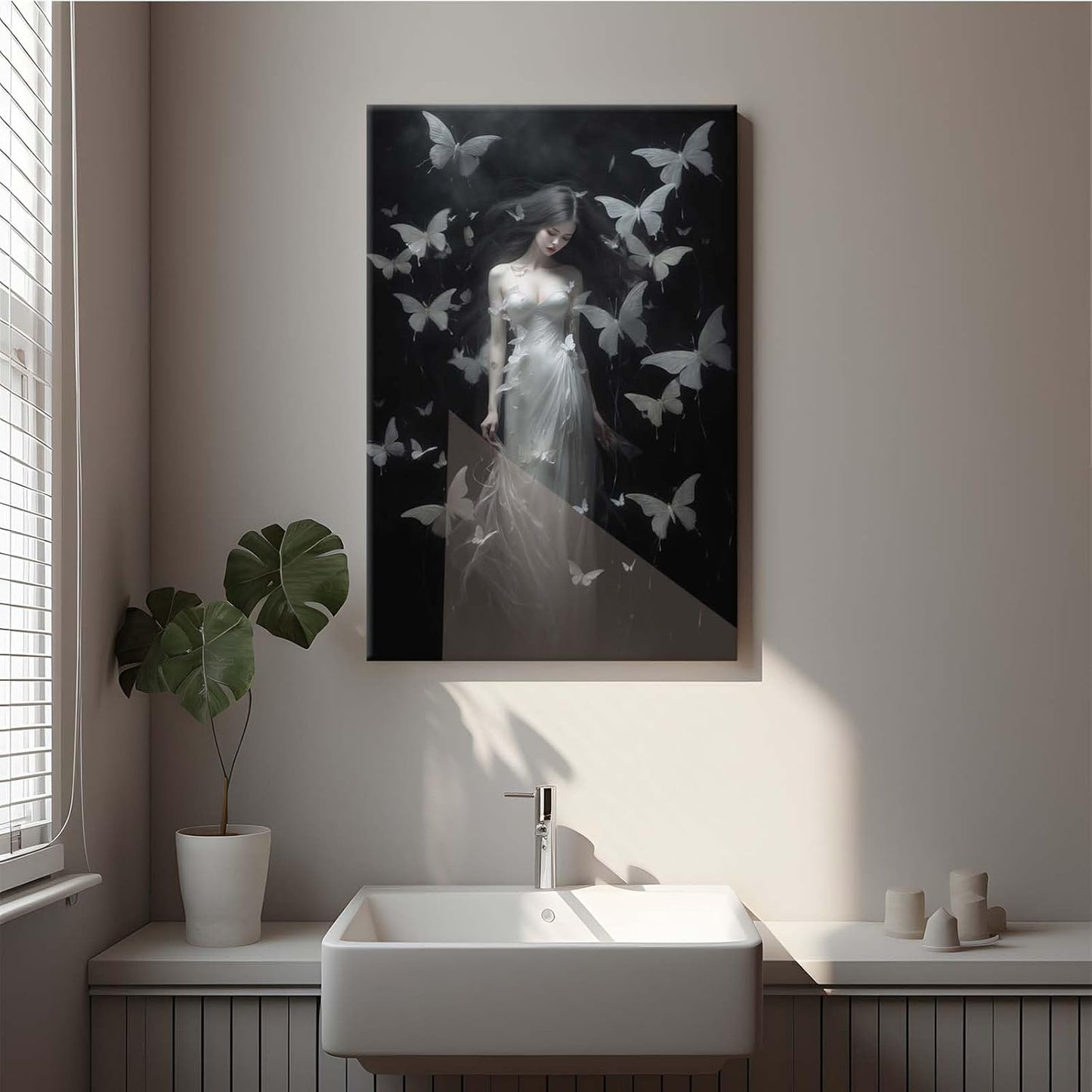 JFHCQJPK Vintage Gothic Feminine Canvas Wall Art Print Butterfly Poster Moody Female Wall Art Retro Artwork Dark College Decor for Home Bedroom8x12in Frameless