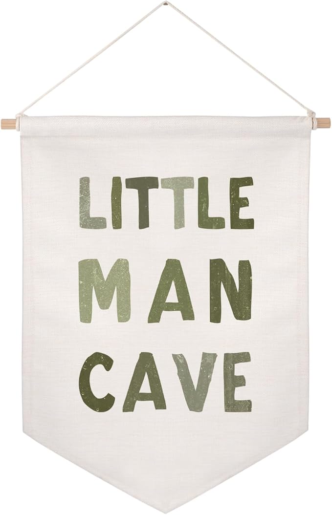 ZEARPT Little Man Cave Pennant Flag Wall Art Banner, Kids Room Decor, Nursery Wall Decor, 12.5 x 18 inches, Eco-friendly Fabric, Boho Style