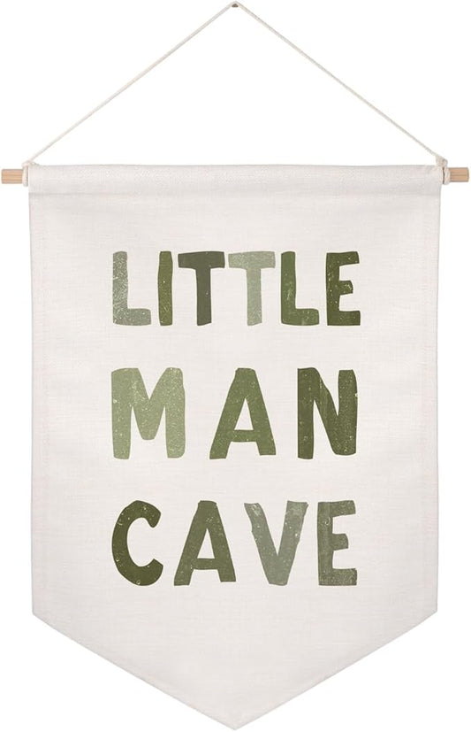 ZEARPT Little Man Cave Pennant Flag Wall Art Banner, Kids Room Decor, Nursery Wall Decor, 12.5 x 18 inches, Eco-friendly Fabric, Boho Style