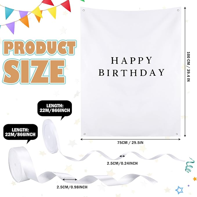 Oudain 29×39 Inch Happy Birthday Burlap Banner, Fabric Party Decorations Backdrop, Boho Rustic Photo Props Sign with Hanging String for Birthday Party Indoor Outdoor Yard Wall Decor