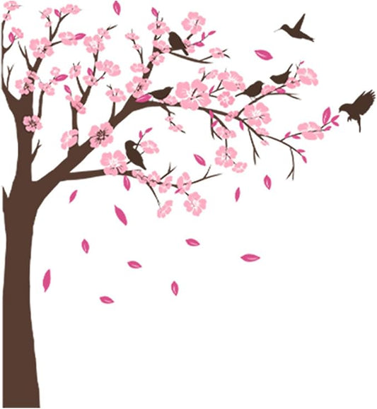 Pink Flower Tree Wall Stickers, Removable DIY Romantic Peach Blossom Tree Wall Murals Peel and Stick 3D Wall Art Stickers Murals Home Decor for Gilrs Bedroom Nursery Rooms Living Room
