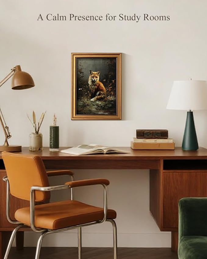 InSimSea Gold Framed Canvas Prints Wall Art, Vintage Fox Decor, Dark Academia Cottagecore Animals Paintings Farmhouse Wall Decor, Antique Pictures for Bedroom Living Room Shelf, 12x16inch